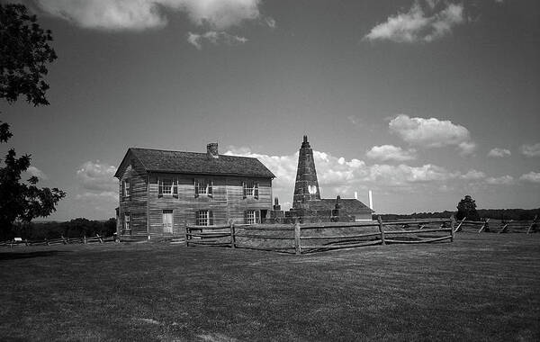 America Poster featuring the photograph Manassas Battlefield Farmhouse 2 BW by Frank Romeo