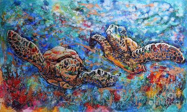 Marin Animals Poster featuring the painting Marine Turtles by Jyotika Shroff