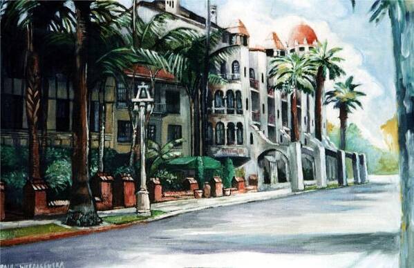 Riverside Poster featuring the painting Mission Inn - Riverside- California by Paul Weerasekera