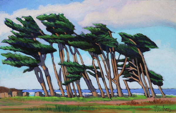 Monterey Poster featuring the painting Monterey Cypress Row by Kevin Hughes
