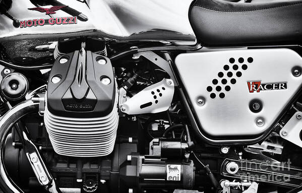 Moto Guzzi Poster featuring the photograph Moto Guzzi V7 Racer monochrome by Tim Gainey