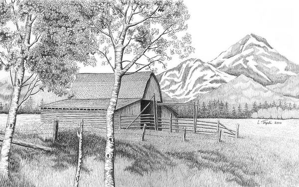 Landscape Poster featuring the drawing Mountain Pastoral by Lawrence Tripoli