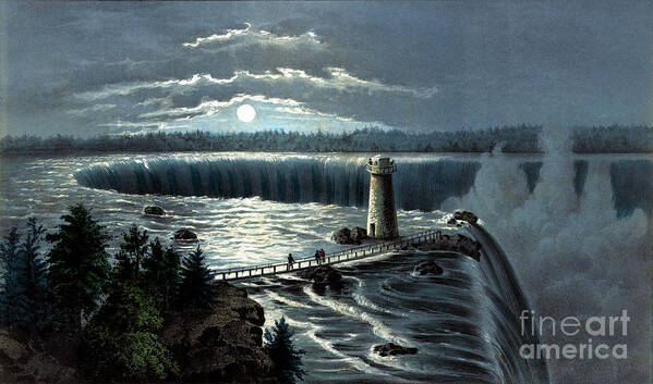 Niagara Poster featuring the drawing Niagara Falls ca. 1865 Vintage Poster Restored by Vintage Treasure