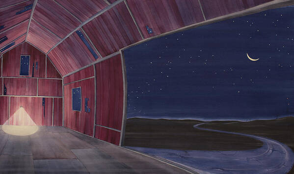 Barn Poster featuring the painting Nocturnal Barnscape by Scott Kirby