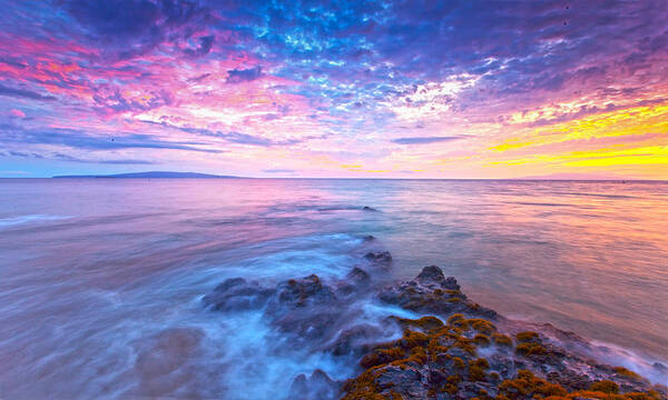 Kihei Maui Hawaii Sunset Clouds Seascape Shorebreak Poster featuring the photograph Pastel Skies by James Roemmling