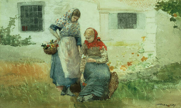 Picking Flowers Poster featuring the painting Picking Flowers by Winslow Homer