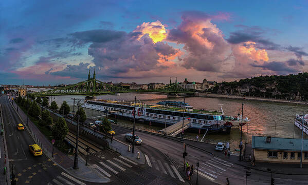 Danube Poster featuring the photograph Pink Clouds above the Danube, Budapest by Judith Barath