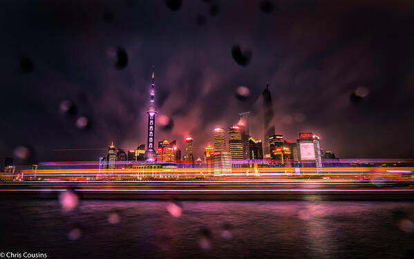 Shanghai Poster featuring the photograph Rainy Night in Shanghai by Chris Cousins