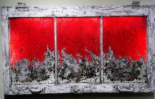 Old Window Poster featuring the mixed media Red and White Window # 1 by Christopher Schranck