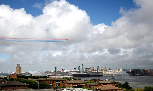 Cunard Poster featuring the photograph Red Arrows and the Three Queens by Spikey Mouse Photography