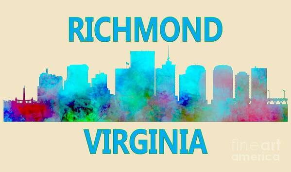 Richmond Virginia Wall Art Poster featuring the digital art Richmond Virginia Skyline Watercolor by David Millenheft