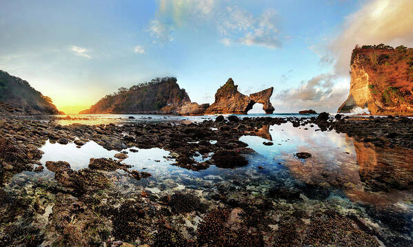 Landscape Poster featuring the photograph Rocky beach sunrise, Bali by Pradeep Raja Prints