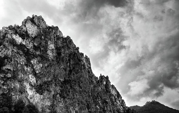 Mountain Poster featuring the photograph Rocky mountain and stormy cloudy sky by Michalakis Ppalis