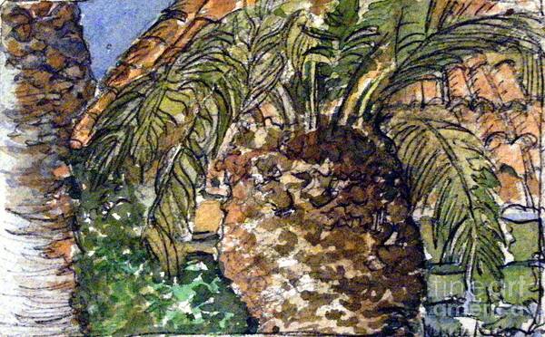 Roman Poster featuring the painting Roman Palm Tree outside the Catacombs by Mindy Newman