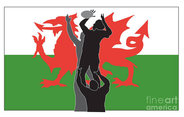 Illustration Poster featuring the digital art Rugby Wales by Aloysius Patrimonio