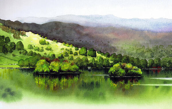 Watercolour Lanndscape Poster featuring the painting Rydal Water ii by Paul Dene Marlor