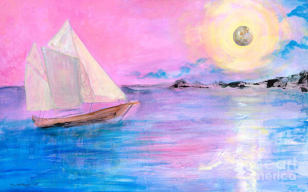 Sailboat Poster featuring the painting Sailboat in Pink Moonlight by Robin Pedrero