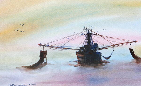 Seascape Poster featuring the painting Shrimp Trawler by Bobby Walters