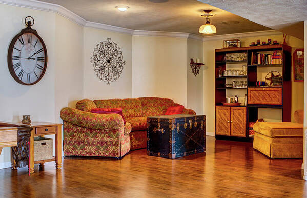 Sitting Room Poster featuring the photograph Sitting room in finished basement by Jeff Kurtz