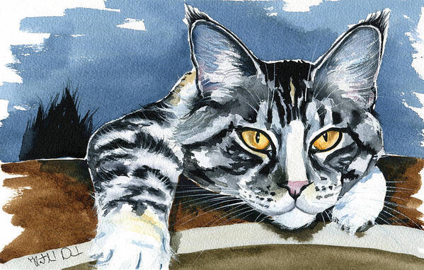 Cat Poster featuring the painting Smilla - Maine coon Cat Painting by Dora Hathazi Mendes