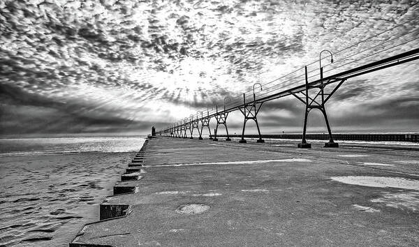 Mi Poster featuring the photograph South Haven Pier WIde Angle by Pat Cook