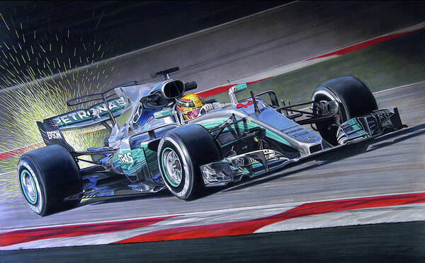 Sparks of Genius - Lewis Hamilton 2017 F1 Mercedes AMG Petronas W08 Art  Poster by Tony Regan - Fine Art America