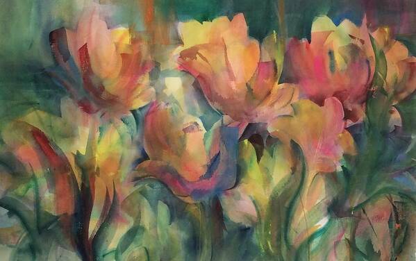 Tulips Poster featuring the painting Spring Tulips by Karen Ann Patton