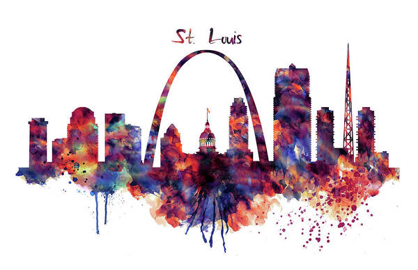 St Louis Poster featuring the painting St Louis Skyline by Marian Voicu