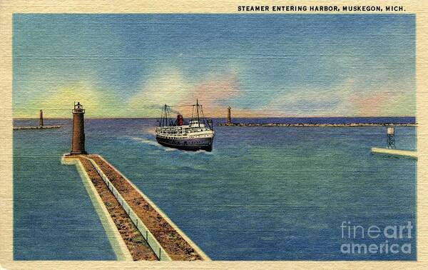 Aap Poster featuring the photograph steamer entering harbor Muskegon MI by Heidi De Leeuw