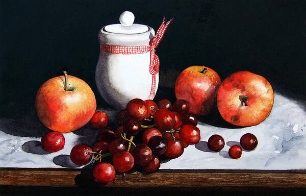 Still Life Poster featuring the painting Still Life 'Preserve Pot and Fruit' by Paul Dene Marlor