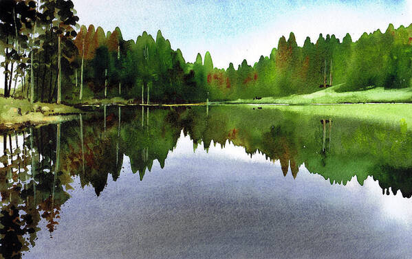 Watercolour Lanndscape Poster featuring the painting Still Water Tarn Hows by Paul Dene Marlor