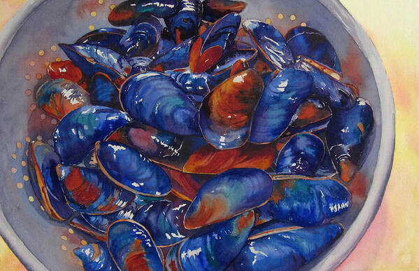 Mussels Poster featuring the painting Strained Mussels by Judy Mercer
