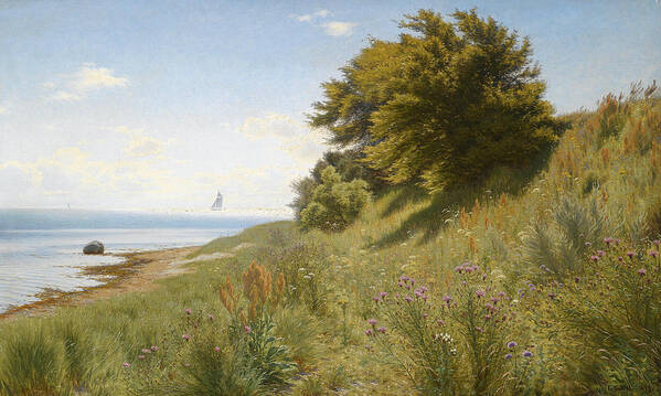 19th Century Art Poster featuring the painting Summer day at the sea by Ludvig Kabell