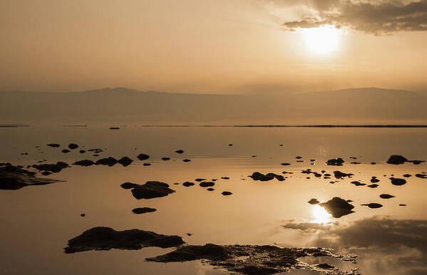 Sun Poster featuring the photograph Sunrise on the Dead Sea by Sergey Simanovsky