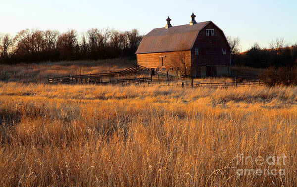 North Dakota Poster featuring the photograph Sunset and Barn by Edward R Wisell