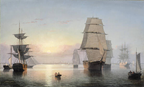 Boston Harbor Poster featuring the painting Sunset by Fitz Henry