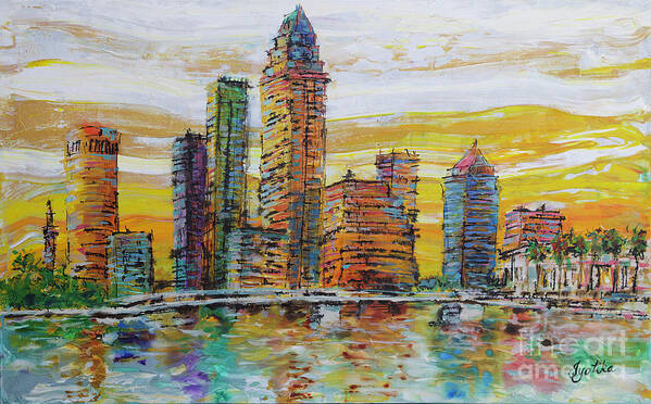 Tampa Skyline Poster featuring the painting Sunset glow in Tampa by Jyotika Shroff