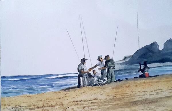 Beachscape Poster featuring the painting Teach them to Fish by Tim Johnson