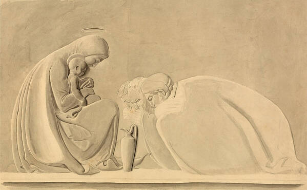 John Flaxman Poster featuring the drawing The Adoration of the Magi by John Flaxman