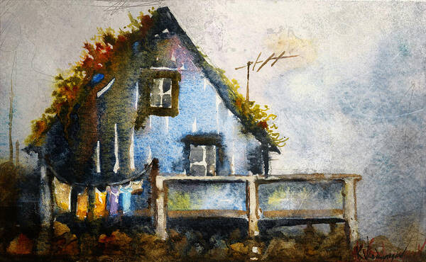 The Blue House Poster featuring the painting The Blue House by Kristina Vardazaryan