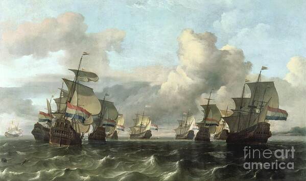 The Poster featuring the painting The Dutch Fleet of the India Company by Ludolf Backhuysen