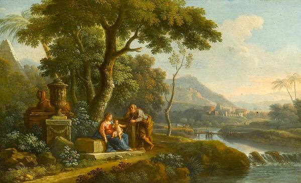 Jan Frans Van Bloemen Poster featuring the painting The Flight into Egypt by Jan Frans