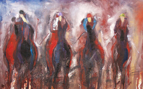 Horse Racing Poster featuring the painting The Four Horsemen by John Gholson