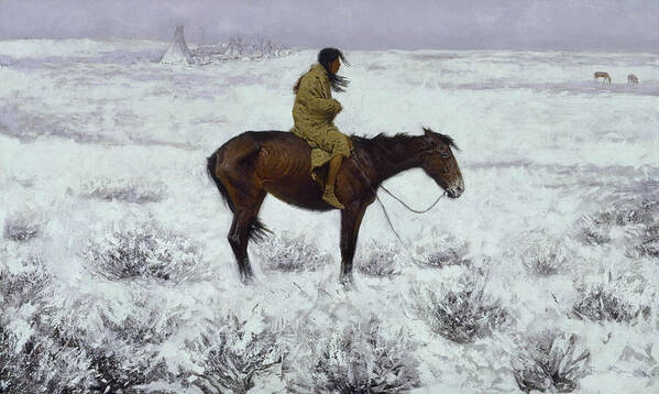 Frederic Remington Poster featuring the painting The Herd Boy, from 1900-1910 by Frederic Remington