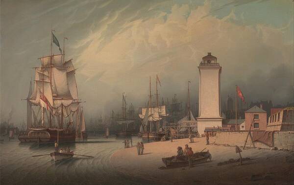The Low Lighthouse Poster featuring the painting The Low Lighthouse, North Shields by Robert Salmon, 1828. by Celestial Images
