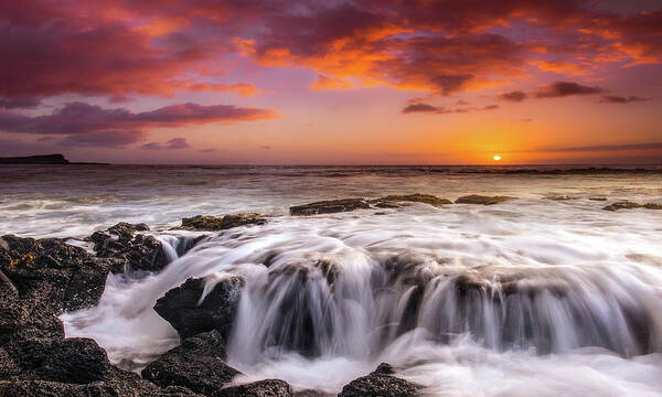 Sunset Seascape Shorebreak Clouds Oahu Fine Art Photography Poster featuring the photograph The Sound Of The Sea by James Roemmling