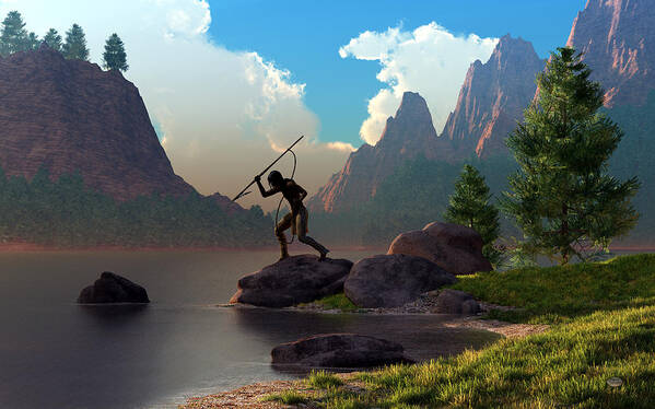 Spear Fisher Poster featuring the digital art The Spear Fisher by Daniel Eskridge