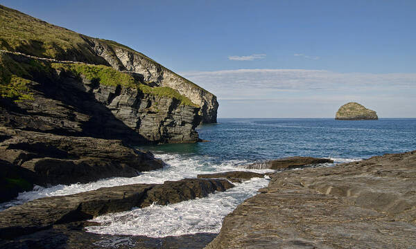 Trebarwith Poster featuring the photograph Trebarwith Strand in North East Cornwall by Pete Hemington