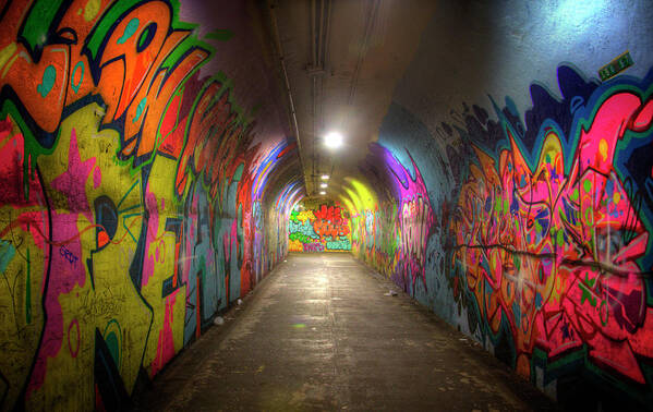 New York Poster featuring the photograph Tunnel of Graffiti by Mark Andrew Thomas