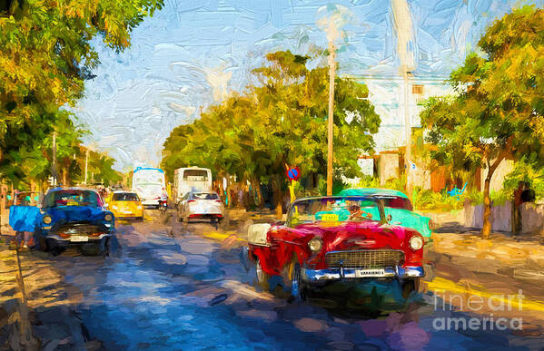 Varadero Poster featuring the photograph Vintage Cars in Varadero by Les Palenik